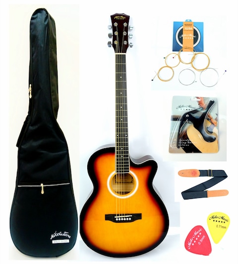 Mike Music 40Inch Acoustic Guitar With Bag And Strap And Extra Strings And Capo And Guitar Picks (40 Inch Glossy, Sunburst)