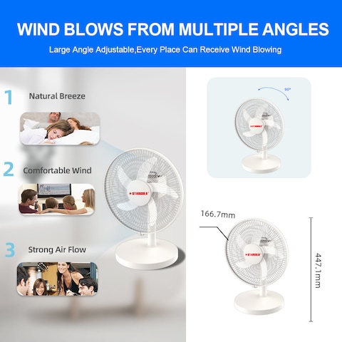 STARGOLD 12 Inch Rechargeable Table Fan With 4 SMD LED Light