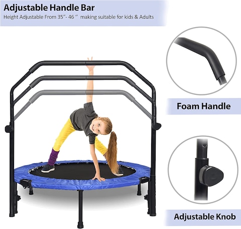 Sky Land Fitness 40&quot; Trampoline For Adults &amp; Kids, Fitness Rebounder With Adjustable Foam Handle &amp; Safety Pad/ Bungee Cords, Stable &amp; Quiet Exercise Rebounder For Indoor &amp; Outdoor, EM-8102
