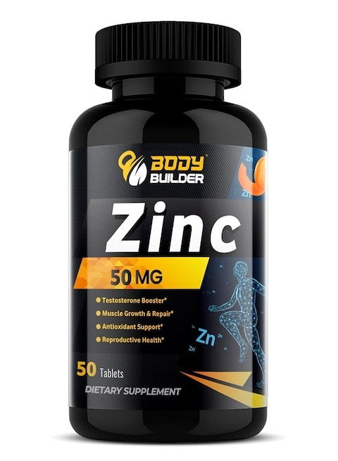 Body Builder Zinc, 50mg, Antioxidant Support, Muscle Growth &amp; Repair, Strengthen The Immunity System, 50 Tablets