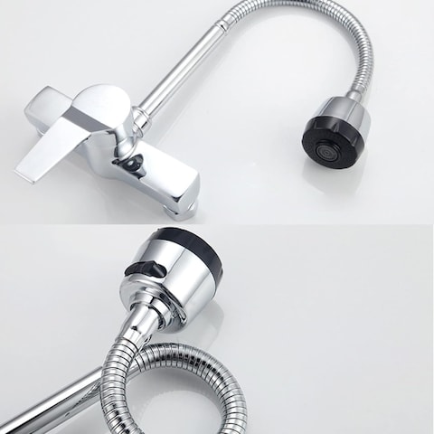 Wall Mounted Mixer Tap Kitchen Sink,2 Spray Modes Hot and Cold Water Tap,2 Hole Kitchen Faucet 360&deg; Swivel Spout,Single Lever Mixer Sink tap for Kitchen