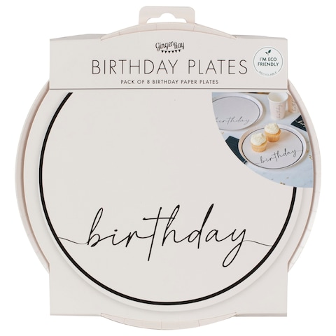 Champagne Noir Nude and Black Happy Birthday Paper Party Plates Pack of 8