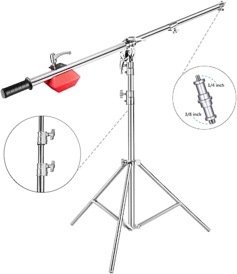 Coopic L2188 Stainless Steel Boom Light Stand Max Height 71Inch/180Cm With 88Inch/224Cm Holding Arm, 4 Kilograms Counter Weight Light Stand For Monolight Strobe Light Ring Light Softbox And More