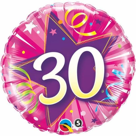 Qualatex Age 30 Shine Star Round Foil Balloon- 18 Inch Size- Hot Pink