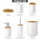 Mimelon 6-pcs Bathroom Accessory Set, Bamboo White Bathroom Set Includes Toothbrush Cup &amp; Holder, Soap Dispenser, Soap Dish, Durable Toilet Brush With Holder - Modern Trash Can
