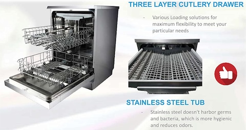 Sharp 8 Programs 14 Place Settings 3 Layered, Stainless Steel Tub Free Standing Dishwasher Silver ~ QW-MA814-SS3