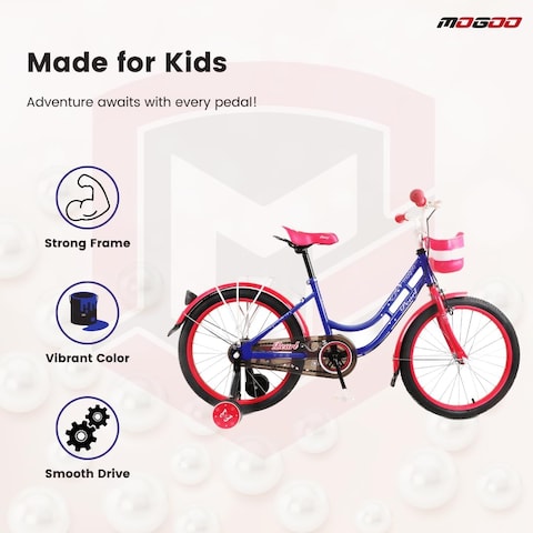 Mogoo Pearl Kids Road Bike With Basket For 4-10 Years Old Girls, Adjustable Seat, Handbrake, Mudguards, Reflectors, Rear Carrier, Gift For Kids, 16/20 Inch Bicycle With Training Wheels