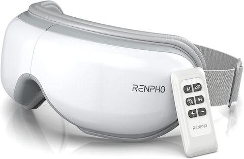 Renpho Eye Massager With Heat And Vibration, Remote Control, Compression Bluetooth Music Temple Eye Massage Mask Rechargeable For Relax Eye Strain Dark Circles Eye Bags Dry Eyes Improve Sleep, White