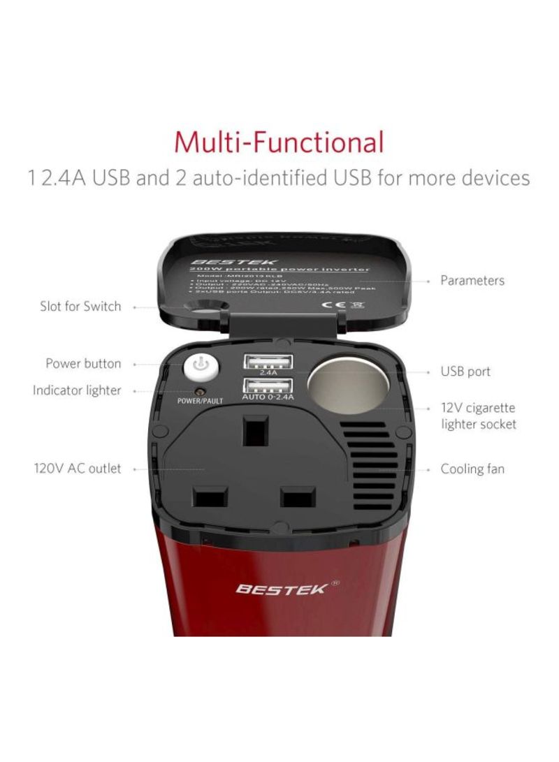 Bestek - USB Power Inverter Red/Black 80.8x142.2x466millimeter
