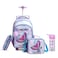 Eazy Kids 18Inch Set of 4 Trolley School Bag with Tritan 420ml Water Bottle, Lunch Bag and Pencil Case - Mermaid Purple