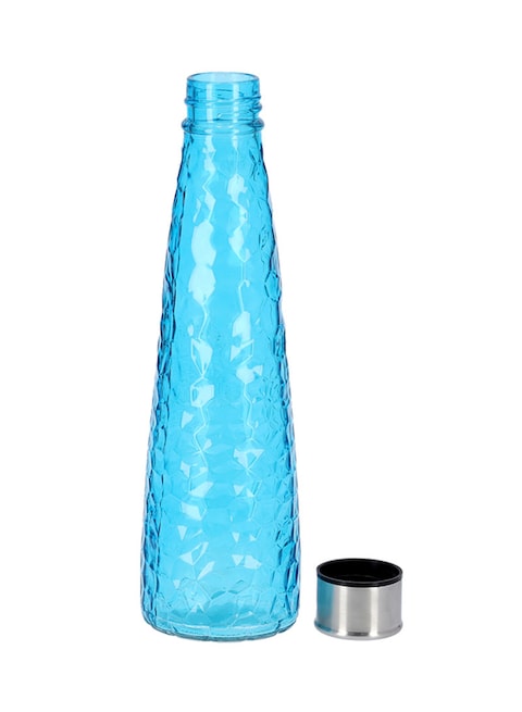 زجاجة مياه زجاجية من رويال فورد مع لوحة باللون الفضي/الازرق 750 مل