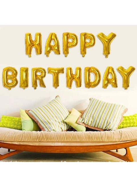 Party Time 13-Piece 16inch Gold Letter Happy Birthday Decorative Foil Balloon Set