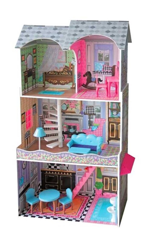 Rbwtoys Kids Premium Wooden Colorful And New Doll House With 2 Floors Set Educaional Toy, Realastic Design Kids Play Set RW-17566