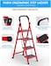 Rubik Ladder Foldable 4 Steps, Wide Step Steel Multi Purpose Portable Folding Stepladder Stool for Home Kitchen Garden Office Warehouse (Red)