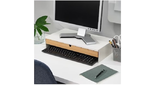 Monitor stand with drawer, white