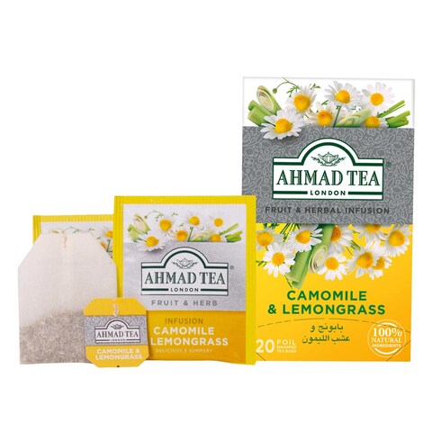 Ahmad Tea Chamomile Lemon Grass Tea 20 Foil Enveloped Tea Bags