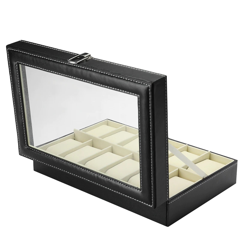 12 Slots Wrist Watch Box Watch Holder Storage Case Organizer Black PU Leather Watch Display Box regalos para hombre 30x20x8cm