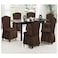 6-Piece Woven Jacquard Stretch Fit Dining Chair Covers Set Chocolate Brown
