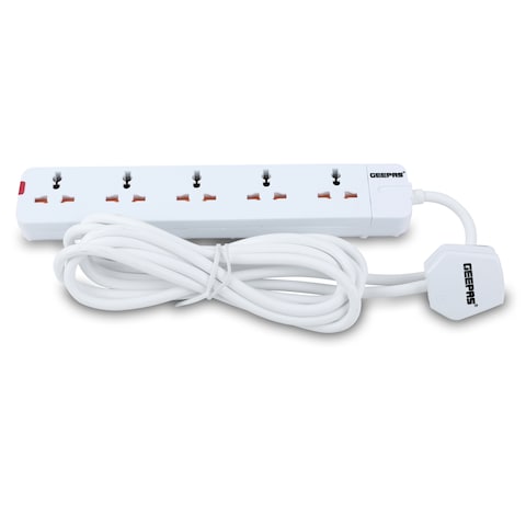 Geepas 5 Way Extension Socket 13A - Extension Lead Strip With LED Indicators | Extra Long Cord With Over Current Protected | Ideal For All Electronic Devices