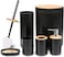 Bamboo Bathroom Accessory Set, 6 Pieces Bath Set- Soap Dish Toothbrush Holder Rinse Cup Lotion Bottle Trash Can Toilet Brush - Practical Toilet Kit for Home Washing Room，Black