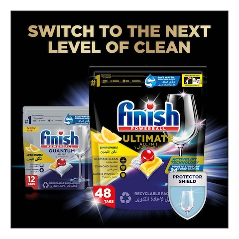 Finish Powerball Ultimate All in One Dishwasher Detergent, Lemon Sparkle Scent, 48 Tablets
