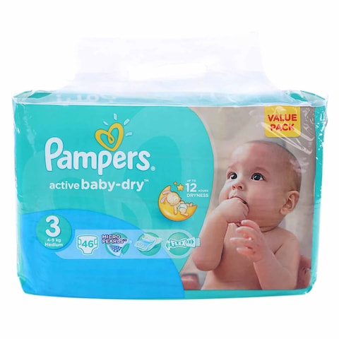 Pampers Active Baby Dry Diapers Value Pack Medium Size 3 46 Count 4-9 KG