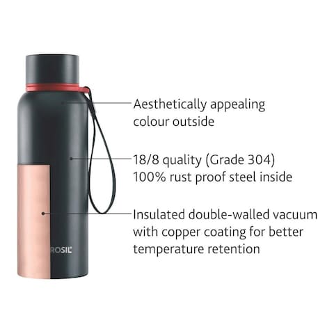 Borosil Hydra Trek Vacuum Insulated Bottle Black 850ml