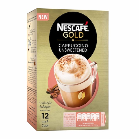 NESCAF&Eacute; Gold Cappuccino Unsweetened Taste - 12.5 gram x 12 Sachets