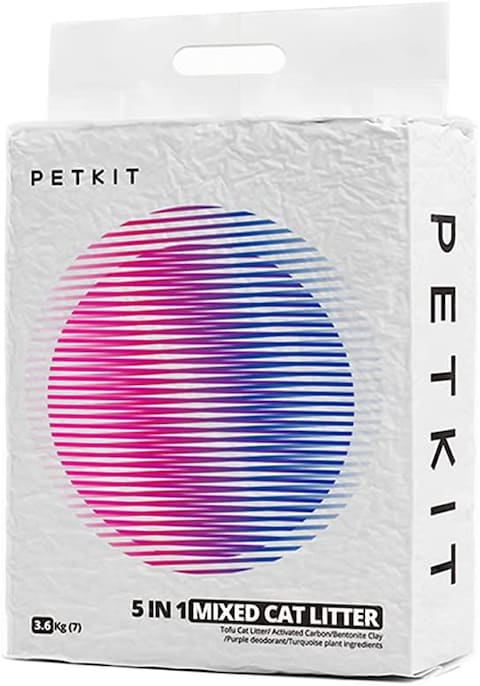 PETKIT 5 in 1 Mixed Clumping Cat Litter with Tofu: Flushable, Odor Free, Activated Carbon, Ultra Absorbent and Quick Clumping