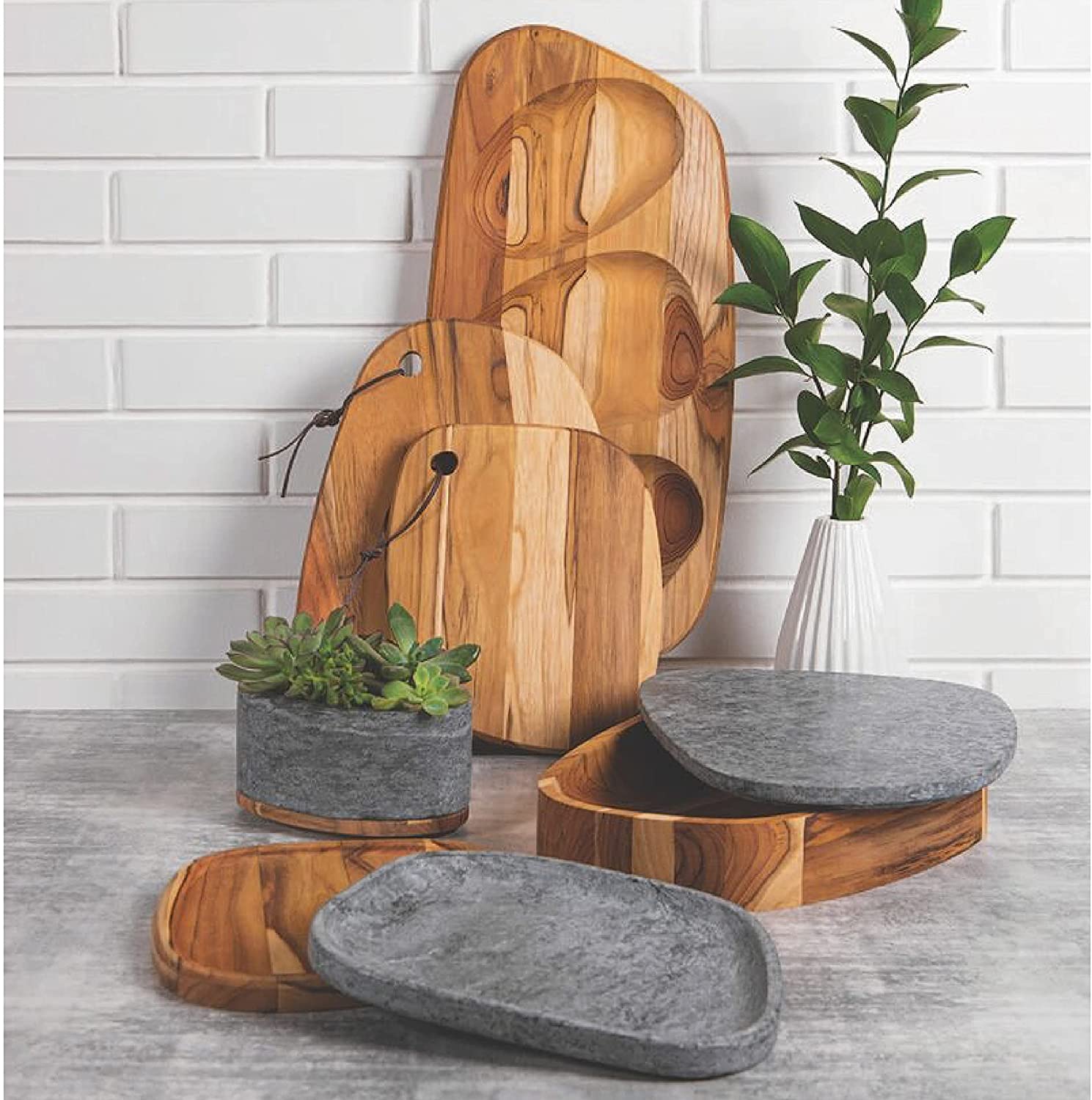 ترامونتينا صينية تقديم بحجم 54 × 24 سم من الخشب الزان بتشطيب بالزيت كونكريتا