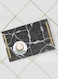 Lowha Decorative Acrylic Serving Tray With Gold Metal Handles And Marble Texture Design 20x30 cm