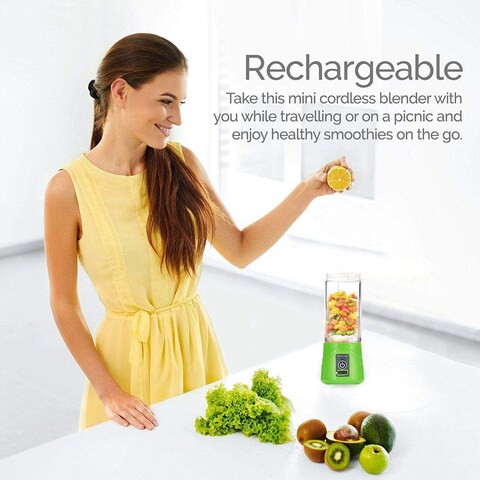 Generic Portable USB Juicer Cup Blender, 6 Blades In 3D, Rechargeable, 380ml - Green