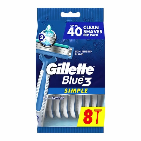 Gillette Blue Simple3 Men&#39;s Disposable 8 Razors