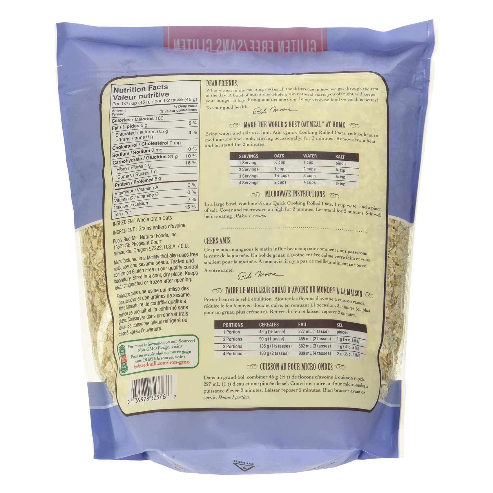 Bob's Red Mill Rolled Oats Whole Grain Quick Cooking 794 Gram product thumbnail 2