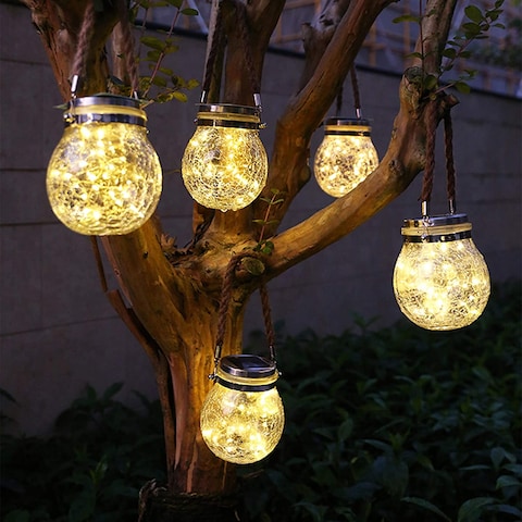 Yiliaw Solar Lantern 2 Pack, Hanging Outdoor Lanterns Waterproof 30 LED Lights Garden Decorative Landscape Halloween Christmas For Yard Patio Lawn Decoration