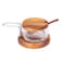BILLI&reg; Glass Spice Jar - Condiment Pot Storage Jar with Wooden Lid, Spoon, Wooden Base - Glass Canisters Seasoning Box for Condiment, Salt, Sugar, Herb