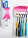 موزع معجون أسنان أوتوماتيكي مع مجموعة حامل فرشاة أسنان ابيض/وردي 11.5x4.5x5.5 سم