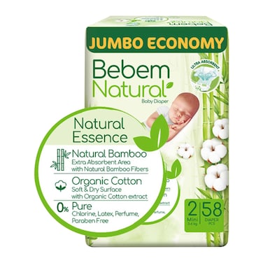 Bebem Natural Baby Diapers - Mini Size 2 - 58 Diaper