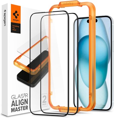 Spigen GLAStR Align Master Edge to Edge [2-PACK] designed for iPhone 15 Screen Protector (2023) Premium Tempered Glass - Full Cover [2 PACK]