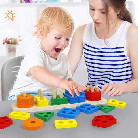 ESSEN Montessori Shape Sorting Stacking Educational Sorter Stacker Toy for Toddlers Preschool Kids
