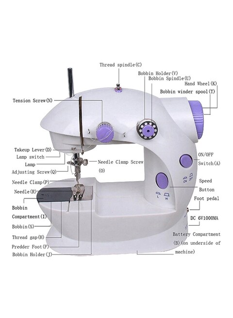 Generic Mini Sewing Machine With Foot Pedal White/Purple 2294 White/Purple