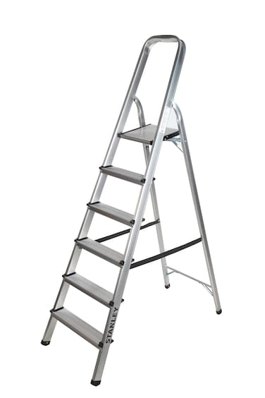 STANLEY Step Ladder, 6 Steps Aluminum Ladder with Non-Slip Rubber Edge Guards &amp; 150 KG Loading Capacity - EN131 Approved