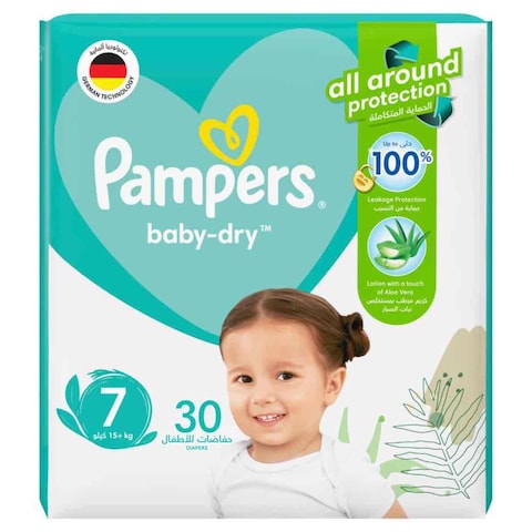 Pampers Baby-Dry Taped Diapers With Aloe Vera Lotion  Size 7 (15+kg) 30 Diapers