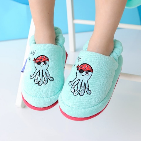 Milk&amp;Moo Kids Poncho and House Slippers Set Sailor Octopus, Ultra Soft and Absorbent Fabric, %100 Cotton, Fun Animal Design, Suitable for 4-6 Year Old Children, Blue