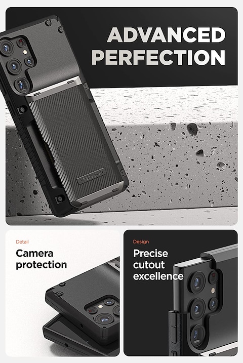 VRS Design Damda Glide Pro for Samsung Galaxy S23 ULTRA case cover wallet (2023) [Semi Automatic] slider Credit card holder Slot [3-4 cards] - Black Groove