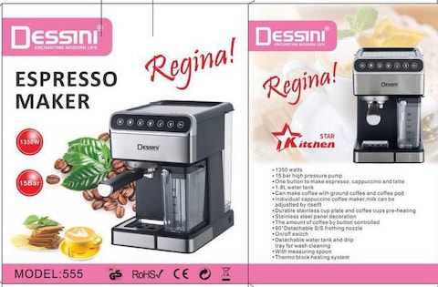 Dessini Espresso Maker 555 15Bar 1350W Silver/Black/Clear