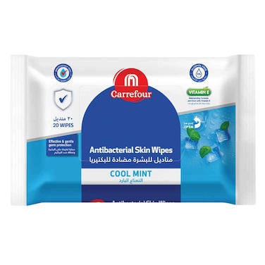 Carrefour Cool Mint Antibacterial Wipes 20 Count