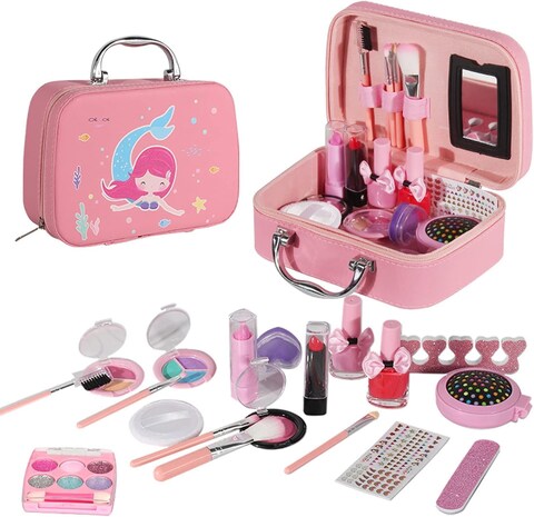 Kids Makeup Kit for Girls - Real Washable Makeup Set with Cute Princess Cosmetic Purse