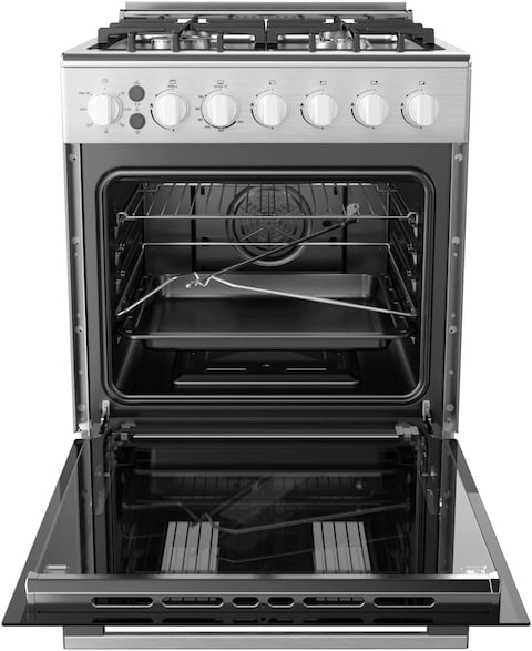 Midea 60x60cm Freestanding Cooker With Convection Fan, Full Gas Cooking Range With 4 Burners, Automatic Ignition &amp; Full Safety, Cast Iron Pan Support, Double Knob For Grill &amp; Oven Control, EME6060-C