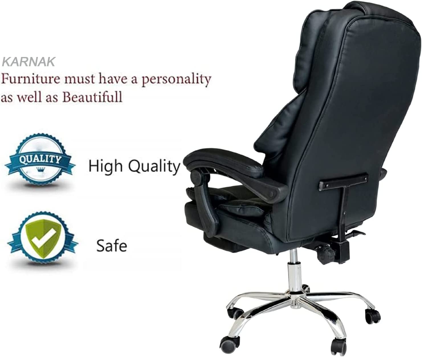 Karnak Executive Office Gaming Chair PU Leather 360 Swivel Desk Chair, High Back &amp; Adjustable Height Computer Table Chair, Soft Foam Gaming Study Chair Lumbar Support With Footrest (Black)